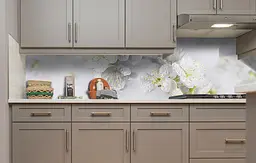Кухонний фартух Білі Квіти Вишні вінілова наклейка для кухні ПВХ роса краплі 60х200 см Happy Pocket Z181336 - мініатюра 4