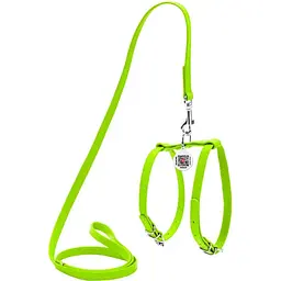 Шлея з повідцем для собак Waudog Glamour, шкіряна, з QR паспортом, 25-33х35-43х1,2/115 см, салатовий (34005)