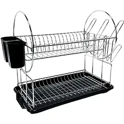 Сушарка для посуду Dish Rack WL-2605 двоярусна з піддоном та відсіком для приладів