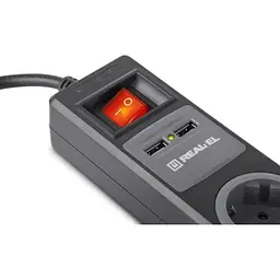 Мережевий подовжувач REAL-EL RS-3 USB CHARGE 1.8m, black (EL122500001) - мініатюра 7