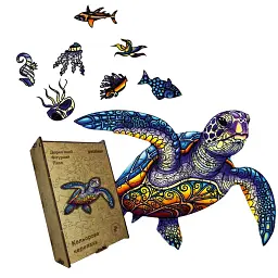Дерев'яний фігурний пазл puzzlean Кольорова черепаха, А3, Картонна коробка 200 елементів