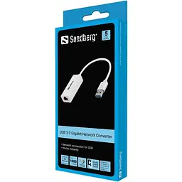Перехідник Sandberg USB 3.0 Type-A Ethernet RJ45 1000 Мбіт/с Sandberg білий - мініатюра 2
