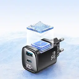 МЗП Usams US-CC229 GaN Digital Display XC Ser. 30W (1USB-A/1C) Black - мініатюра 4