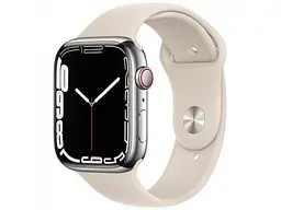 Смарт-годинник Apple Watch Series 7 GPS + Cellular 45mm Silver Stainless Steel Case w. Starlight Sport Band (MKJD3) - мініатюра 1