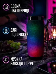 Портативна Bluetooth колонка 10 Вт з LED-підсвіткою, FM радіо, USB, AUX, microSD, PowerBank 17,9×7,3×7,3 см чорна (49676166) - мініатюра 4