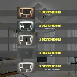 Керована світлодіодна люстра STERREN 3S 105 Вт 520×535×55 мм Чорно-біла ESLLSE - мініатюра 4