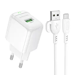 Зарядний пристрій - адаптер з кабелем - набір Borofone BAS42A 1 порт USB + micro кабель білий - мініатюра 2