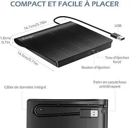 Зовнішні оптичні приводи Cocopa External DVD/CD Drive BT638 CD-DVD ноутбука - мініатюра 2