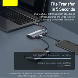 USB-хаб Baseus Metal Gleam Series 7-Port (Type-C to HDXiaomi4K@60Hz*1+USB3.0*3+PD*1+SD/TF*1) B00030708811-00 Grey - мініатюра 6