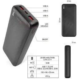 Батарея універсальна EMOS 20000mAh AlphaQ3, 22.5W, black (B0572B) - мініатюра 10