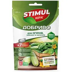 Сухе добриво STIMUL NPK кристалічне для огірків, кабачків та патисонів дой-пак 200г