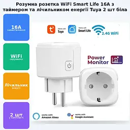 Розумна WiFi розетка 16А Smart Life Head з таймером для дистанційного керування розеткою через інтернет та обліку витрати енергії туя 2шт - мініатюра 2
