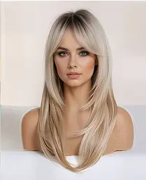 Реалістична перука «California Blonde» — Градуйований каскад та чубчик-шторка (Омбре) 65 см - мініатюра 5