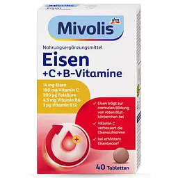 Залізо + вітамін С + вітаміни групи В Mivolis Eisen + Vitamin C + B-Vitamine 40 таблеток, 25 г