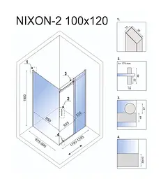Душова кабіна Rea Nixon 100x120 L chrome REA-K5014 + REA-K5002, Хром, Ліва, прозорий, хром - мініатюра 2