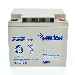 Акумуляторна батарея MERLION AGM GP12400M6 12 V 40 Ah ( 196 x 165 x 175 ), 11.9 kg, Grey, Q1/96