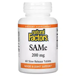 Витаминно-минеральный комплекс Natural Factors SAM-e (дисульфат тозилат) медленного высвобождения, 200 мг, (NFS-02708)