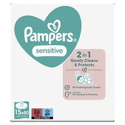 Дитячі вологі серветки Pampers Sensitive 15 x 80 шт. (8001841063188) - мініатюра 2