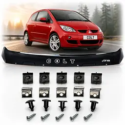 Дефлектор капота мухобойка Mitsubishi Colt 2004-2009 Кріплення (Vip Tuning) MSH27