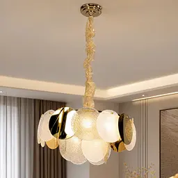 Підвісна кругла люстра Artlight 21822/500GD золота на 10 ламп E14 з прозорим, матовим та металевим декором