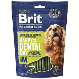 Ласощі для собак середніх порід Brit Premium Dental Snacks M з коллагеном і спіруліною 180 г