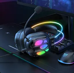 Навушники Onikuma геймерські з мікрофоном для ПК PS4 PS5 Xbox ігрова провідна гарнітура з RGB підсвіткою та шумоподавленням - мініатюра 8