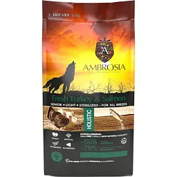 Сухий корм Ambrosia Grain Free контроль ваги для дорослих собак будь-якого віку зі свіжою індичкою та лососем 2 кг