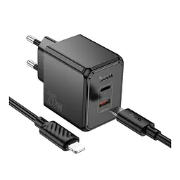 Мережевий зарядний пристрій Hoco CS16A Dual port Type-C/Lightning PD/QC 20W PPS Type-C to Lightning 1м Black (35777_3605182) - мініатюра 4