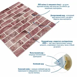 Панель стінова Sticker Wall 680х680х4мм Клінкер рожева глина SW-00002005 - мініатюра 2