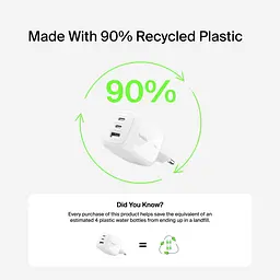 Мережевий зарядний пристрій 2×USB-C + USB-A GaN PD PPS Belkin BoostCharge Pro 70 W White - мініатюра 4