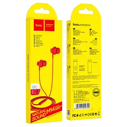 Навушники Hoco M14, вакуумні, провідні, 3.5mm, 1.2m, червоні - мініатюра 4
