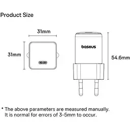 Мережевий зарядний пристрій Baseus Palm Fast Charger USB-C 30W + Cable USB-C to USB-C 60W 1m Moon White (P10111605213-01) [172514] - мініатюра 8