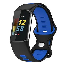 Силіконовий ремінець Primolux Sport для фітнес браслета Fitbit Charge 5/Charge 6 Black Blue/розмір М - мініатюра 3