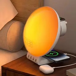 Будильник inga Sunrise з подвійною бездротовою зарядкою для iPhone, Apple Watch, AirPods, функцією створення білого шуму для сну