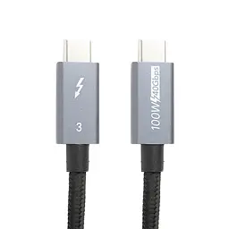 Кабель PowerPlant Thunderbolt 3, USB-C - USB-C, 40Gbps, 100 W, 20V/ 5A, 4K/60HZ, 1 м