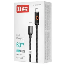 Дата кабель USB-C to USB-C 1.0m 3A PD60W black ColorWay (CW-CBPDCC103-BK) - мініатюра 4