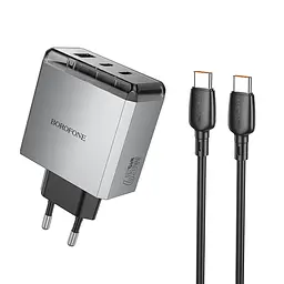 Мережевий зарядний пристрій з кабелем Borofone BN22 Lena PD65W (2C1A) charger set (C to C(EU) сірий
