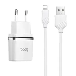 Адаптер живлення 2 USB Hoco C12 + Юсб кабель для iPhone набір білий 6957531047766 - мініатюра 2