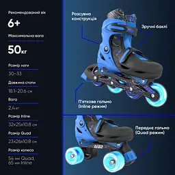 Роликові ковзани Neon Combo розмір 30-33 сині (NT09B4) - мініатюра 4