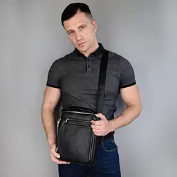 Сумка чоловіча шкіряна чорна Tiding Bag M5608-1A через плече - мініатюра 7