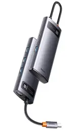 Хаб USB Baseus Metal Gleam, Grey, Type-C 3.0 - 1xType-C (15 Вт) / 4xUSB 3.0, кабель 15 см, алюмінієвий корпус (WKWG070013)