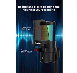 Професійний студійний конденсаторний мікрофон Jmary MCPW13 USB RGB Black - мініатюра 10