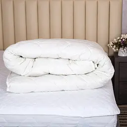 Ковдра Ecotton Євро двоспальна 200х210 см вовняна стьогана сатин біла 20-0709 White