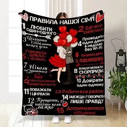 Плед плюшевий 3D з побажаннями Правила нашої сім'ї №7 160х200 см 160 см, 135 см