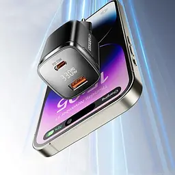Мережевий зарядний пристрій Essager Gamet 33W GaN Digital Display A+C Чорний (ECT33W-GMB01-Z) - мініатюра 6