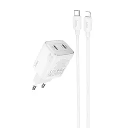 Набір СЗУ HOCO N42 + кабель Lighting, 2xUSB-C, PD45W, кабель 1м, White, Box - мініатюра 4