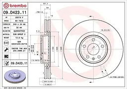Диск гальмівний вентильований VW Touareg III, Audi A5, A8 D5, A6 C8 01-25р Brembo (09.D423.11)