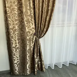 Штори жаккард "Вензель" кавовий150х270 см, 2шт, тасьма ALBO pbe0052940 - мініатюра 4
