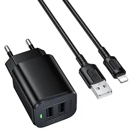 МЗП Borofone BAS81A Star 10.5W (2USB-A) + кабель USB to Lightning Black