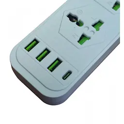 Мережевий подовжувач білий фільтр на 4 розетки та 3 USB 3,4A та 1 Type-C Power Socket J02 - мініатюра 3